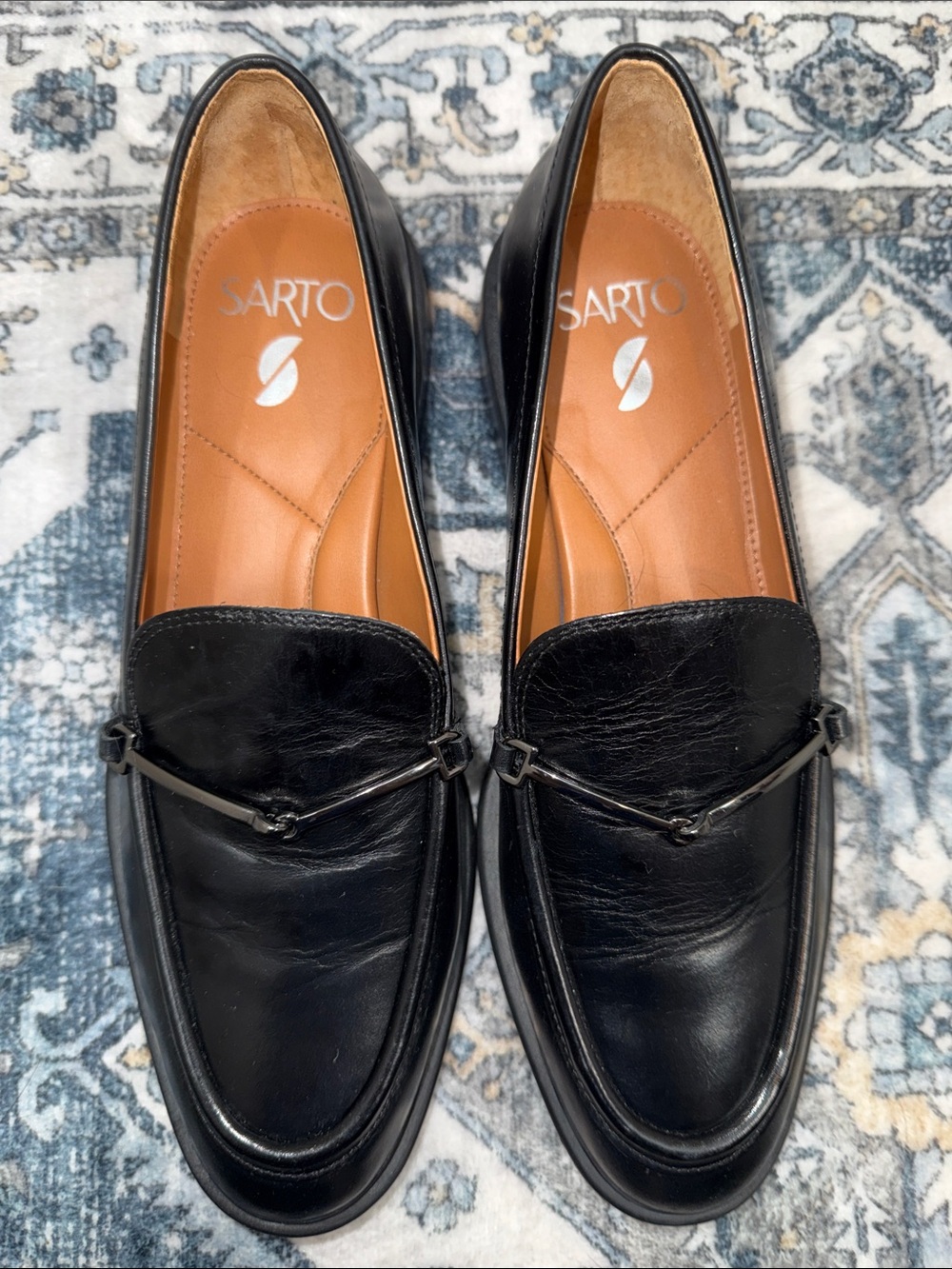 SARTO by Franco Sarto Black Leather Horsebit Loafers Women’s Size 8M Leather